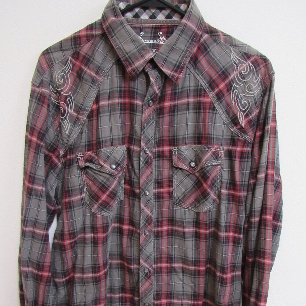 Wrangler Rock‎ 47 Multicolor Plaid Long Sleeve Pearl Snap Western Shirt Large